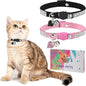 Rhinestone Cat Collar Breakaway with Bell, Diamond Cat Collar with Safety Buckle Quick Release for Girl Boy Small Kitten Pets Puppy,Cute Soft Female Male Cat Collars,Color Pink & Black 8-12"