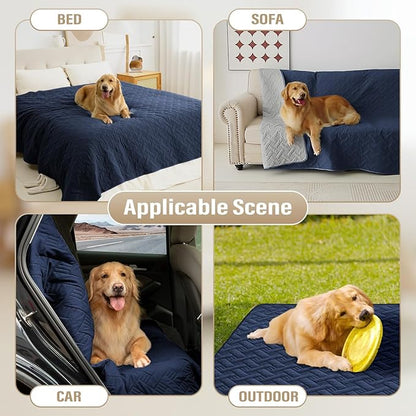 BOCTOPUG Dog Bed Cover for Pets Blankets Rug Pads for Couch Protection Waterproof Bed Covers Dog Blanket Furniture Protector Reusable Changing Pad (Navy Blue+Light Grey, 82"x102")