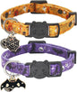 Halloween Cat Collar, Cotton 2 Pack Cat Collar with Bells, Breakaway Collars for Girl Boy Cats Kittens, Halloween Purple
