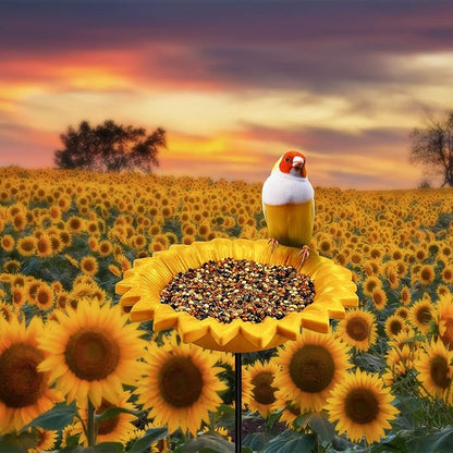 MIXXIDEA Sunflower Bird Feeder Baths for Outdoors Small Stick into Ground Cute Tray Feeders for Outdoor Garden Decoration Baths for Bird Lovers