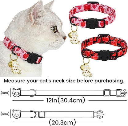 Elegant little tail 2 Pack Cat Collar- Valentines Cat Collars Breakaway with Bell Pendant Wedding Kitten Boy Girl Safety Adjustable 7-12 Inch Collar for Small Cats Puppy