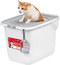 IRIS USA Cat Litter Box, Large Cat Box Enclosure, Top Entry with Litter Catching Lid, Enclosed with Scoop, White/Gray