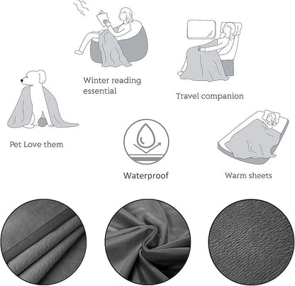Ameritex Pet Bed Blanket Reversible 100% Waterproof Velvet Super Soft for Sofa and Bed (82x82 Inches, Light Grey+Grey)