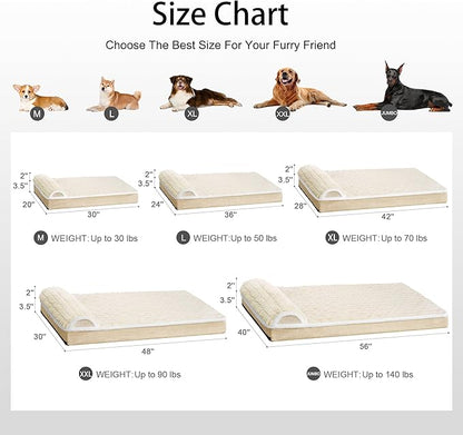 Orthopedic Jumbo Dog Bed Large Sized Dog with Pillow 56''X40'' Waterproof Soft Comfortable Egg Crate Foam Pet Crate Beds Mat with Removable Washable Cover and Non-Slip Bottom, Cream