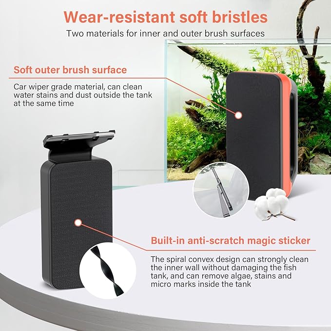 hygger Fish Tank Magnetic Glass Cleaner Two Detachable Algae Scraper for Aquarium Fish Tank，Floating Scrubber Brush Glass Algae Magnet Cleaning Tool for Small Aquariums Tank