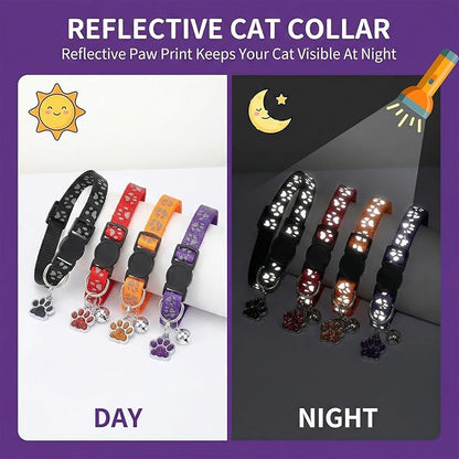 10Pcs Breakaway Cat Collars with Bell Paw Print Cute Adjustable Kitten Collars with Pendant Glow in The Dark