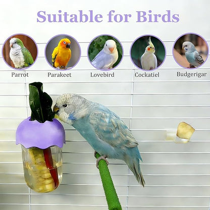 7 PCS Bird Cage Feeder for Vegetable Millet Holder Cage Accessories with Parrot Fruit Forks for Budgie Cockatiel Lovebirds Parrot (Purple)