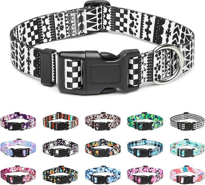 Mercano Adjustable Dog Collar - Special Design Patterns, Soft Nylon Comfortable Durable Pet Collar for Small Medium Large Dogs (M, Black White A)
