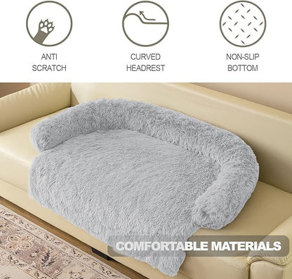 Calming Dogs/Cats Bed Mats, Dog Pad Washable Removable Couch Cover, Plush Long Fur Mat for Pets, Waterproof Lining, Perfect for Small, Medium and Large Dogs and Cats (Light Gray, 41"x37")