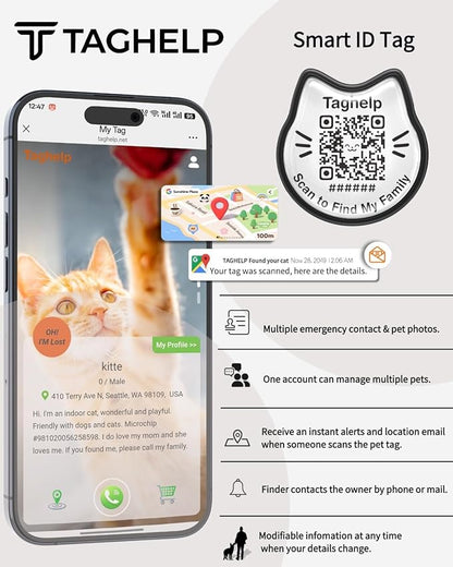 Cute Floral Breakaway Cat Collar with QR Code ID, Cotton Kitten Collar with Bell & AirTag Holder, Adjustable Safety Collar for Cats,Pastoral Style with airtag Holder(Pink)