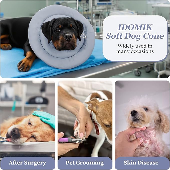 IDOMIK Dog Recovery Collar, Waterproof Soft Dog Cone After Surgery, Comfy Protective Elizabethan Collar Alternative for Dogs Cats, Adjustable Pet Neck Donut Cone Anti-Licking Biting Wounds,Blue,L