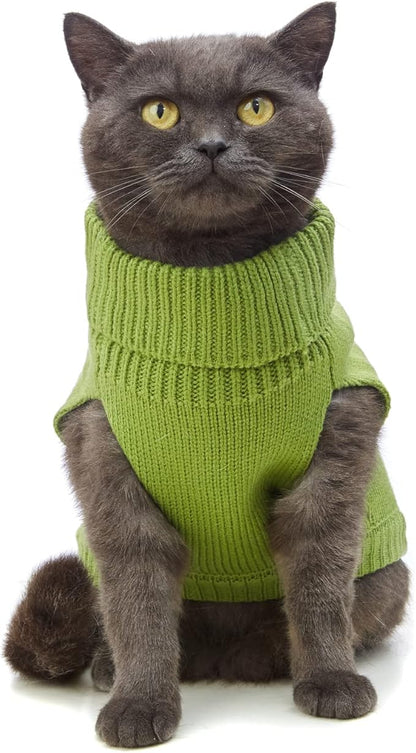 Stretchy Cat Sweater - 17 Colors & 6 Sizes | Snug Winter-Ready Knit for Boy/Girl Cats & Kittens(Green, X-Small)