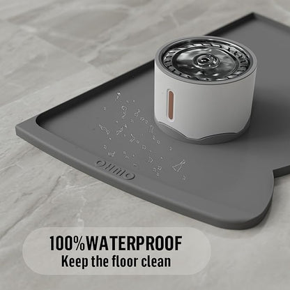 OHMO Dog Food Mat(Dark Grey, 24 * 15'') w/Residue Collection Pocket Silicone Pet Feeding Mat for Floor High Edges Anti Spills Waterproof Cat Water Bowl Tray, Easy Clean Placemat
