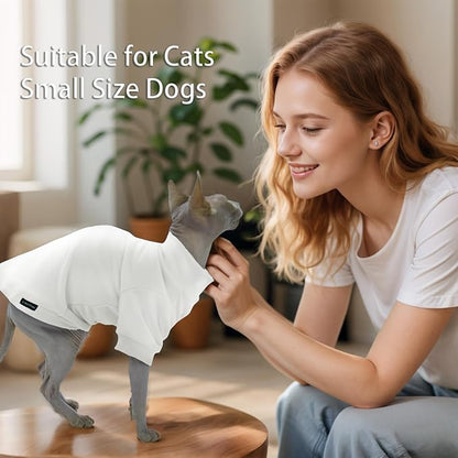 Fleece Sphynx Cat Clothes Soft Hairless Cat Clothes Pullover Cat Sweater for Chihuahua All Season Light and Warm Kitten Cloth for Cats Only Puppy Clothes Small Dog Sweater (White, XX-Large)