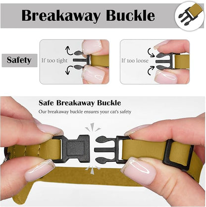 Breakaway Airtag Cat Collar with Removable Bell - Leather Pet Collar with Apple Air Tag Holder - Adjustable GPS Collars for Girl Boy Cats Kitten Puppy - Lightweight, Cute and Comfortable (Yellow)
