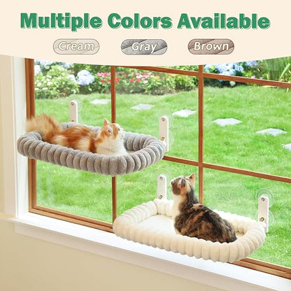 Zakkart SnugCloud Foldable Cat Window Perch - Cordless, Ultra Soft Machine Washable Bed with 4-Sided Bolster, Metal Frame - Window Hammock for Large Cats and Kittens (Gray, Large)