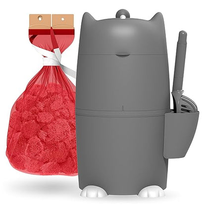 Red Rocket Pets Cat Litter Trash Can Kitty Twister Plus, No Smell Litter Storage Container, Litter Disposal System with Scooper and 2X Refill Bags (Grey Standard)