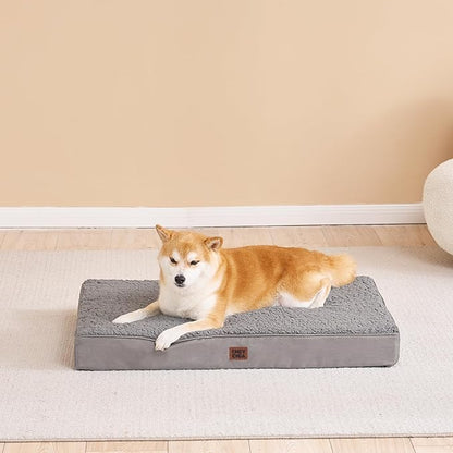 EHEYCIGA Orthopedic Foam Dog Bed, Medium, 30"L x 20"W x 3.5"Th, Light Grey