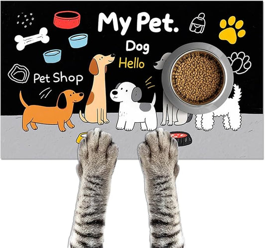 Funning My Pet Dog Pattern Dog Feeding Mat Pet Food Mat for Dogs and Cats Cute Puppy Design Pet Bowl Mat with Bone Paw and Non Slip Cat Feeding Mats for Home Kitchen Floor 20" x 12"