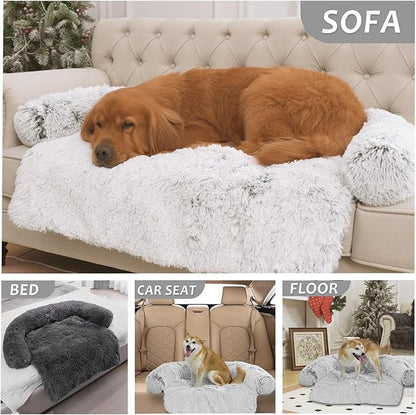 Calming Dogs/Cats Bed Mats, Dog Pad Washable Removable Couch Cover, Plush Long Fur Mat for Pets, Waterproof Lining, Perfect for Small, Medium and Large Dogs and Cats (Light Gray, 53"x39")
