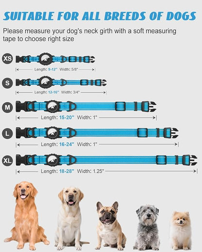 Joytale Airtag Dog Collar, Reflective Pet Collar with Waterproof AirTag Holder, Dual D-Rings, Soft Padded Adjustable for Extra Small and Puppy Dogs, SkyBlue, XS