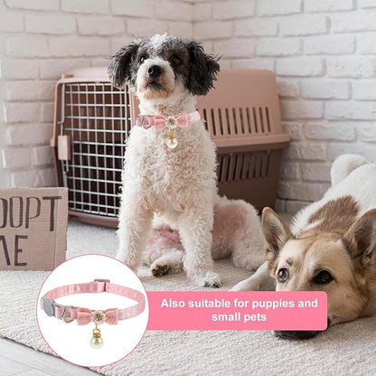 Cat Collar Breakaway, Cat Collar with Pearl Pendant Quick Release Safe Buckle Pink Bowtie Adjustable Baby Kitten Collars Cute Cat Collar for Girl Cat (Style2)