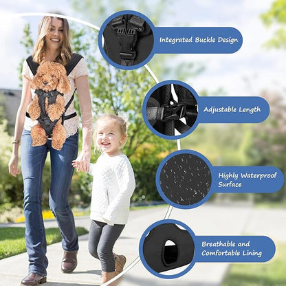 Pet Carrier Backpack, Adjustable Front Dog Carrier, Legs Out Dog Chest Carrier, Dog Back Pack for Small Medium Dogs Cats Puppies and Rabbits Hiking Camping (Black, Large)