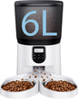 Automatic Cat Feeders for 2Cats, 6L/25cup Automatic Cat Food Dispenser with 2 Stainless Pet Bowls,10s Meal Call Timer Setting 20 Portions 6Meals Per Day, Timed Pet Feeder for Cats Dog Indoor Dry Food