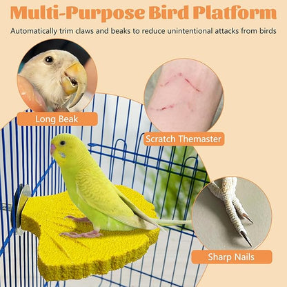 3 Pcs Parrot Perch Resin Bird Beak Grinding Stone Leaf Shape Perch Stand Foot Clawing Trimmer Bird Cage Accessories for Cockatiels Conures Budgies Lovebirds (Yellow)