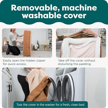 Furhaven Orthopedic Dog Bed for Large/Medium Dogs w/ Removable Bolsters & Washable Cover, For Dogs Up to 55 lbs - Faux Fur & Velvet Sofa - Dark Sage, Large