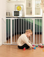 Babelio Metal Baby Gate, 29-48“ Auto Close Easy Install Pet Gate, Extra Wide Walk Thru Child Safety Gate, Pressure Mounted Dog Gate for Doorways & Stairs, with Y Spindle Rods, White