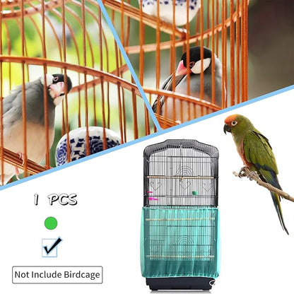 Daoeny Universal Bird Cage Cover, Adjustable Seed Feather Catcher, Soft Airy Nylon Mesh Parrot Net, Birdcage Cover Skirt Sheer Guard for Round Square Cages (Green)
