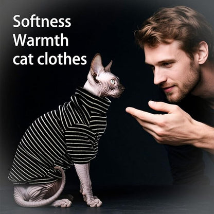 Fleece Sphynx Cat Clothes Soft Hairless Cat Clothes Pullover Cat Sweater for Chihuahua All Season Light and Warm Kitten Cloth for Cats Only Puppy Clothes Small Dog Sweater (B-Striped, XL)
