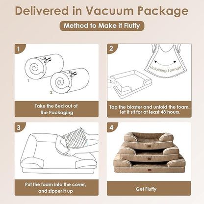 EHEYCIGA Orthopedic Dog Beds for Extra Large Dogs, Waterproof Memory Foam XL Dog Bed with Sides, Non-Slip Bottom and Egg-Crate Foam Big Pet Couch Bed with Washable Removable Cover, Camel