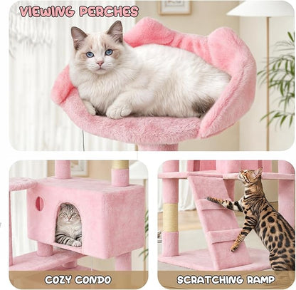 MoNiBloom 54 Inch Cat Tree Tower for Indoor Cats Large Adults, Pink Cat Tower with Scratching Post, Multi-Level Furniture Activity Center with Cat Condo Pet Play House, Soft Pink