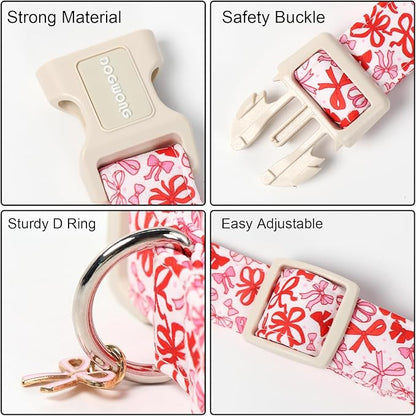 DOGWONG Cute Dog Collar, Pink Bow Pattern Dog Collar, Girl Female Dog Collars with Strong Plastic Buckle for Small Dogs,XS