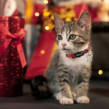 ARING PET 2 Pack Christmas Cat Collars-Cute Cat Collar Breakaway with Bell&Pendant, Adjustable Christmas Plaid Kitten Collars with Safety Buckle for Girl and Boy Cats