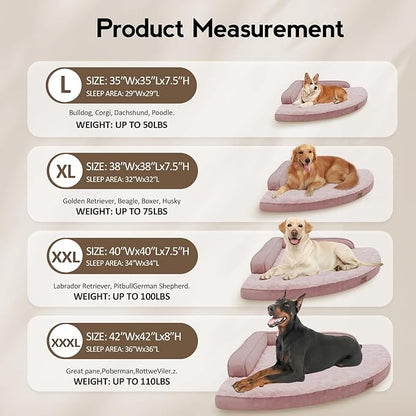 Large Orthopedic Dog Bed with Sides XXXL Dog Beds with Removable Washable Cover Non-Slip Waterproof Pet Bed for Extra Large Dogs - Pink XXXL