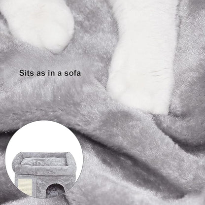 SYANDLVY Small Cat Tree for Indoor Cats, Cat Tower with Scratching Post, Modern Activity House for Large Cats, Condo with Board, Kittens Cave (Light Grey)