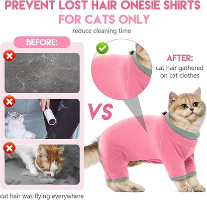 Sticky Cat Clothes Stretchy, Sphynx Hairless Sweater & Pajamas for Cats only, Soft Cat Onesie for Cats After Surgery Female Male & Hair Loss Prevention, Pink M