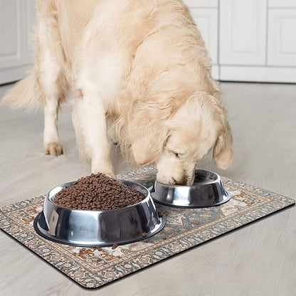 Dog Food Mats for Floors, Absorbent and Quick-Drying Pet Cat Food Mat,Anti-Fouling and Easy-to-Clean Pet Feeding Mat,Dog Bowl Mat for Messy Drinking Water Bowls.17 x32, Bohemia Style