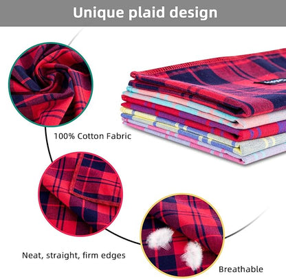 Spring Dog Bandana Large-Dog Scarf Vibrant Color Pink Green Plaid Printing Adjustable Bib Handkerchief Accessories for Medium Large Dogs (L)