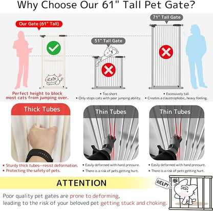 Lumizone Extra Tall Cat Gate 61.02" High Pressure Mounted Extra Wide 46.65"-50.78" (17Sizes) 1.37" Gap No Drilling Auto-Close Tall Pet Gate for Dogs (Cream, 46.65"-50.78" W)