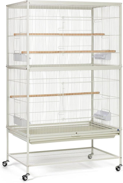 Prevue Pet Products Wrought Iron Bird Flight Cage with Wheels - Large Birdcage for Parakeets, Canaries, Finches, Cockatiels, Lovebirds, Green Cheeks, Metal Standing Birdcage - Chalk White