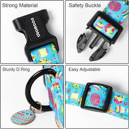 DOGWONG Easter Dog Collar, Cute Easter Egg Pet Collar Durable Holiday Girl Boy Adjustable Cotton Dog Collars with Quick Release Buckle for Small Dogs,S Visit The Elegant Little Tail Store