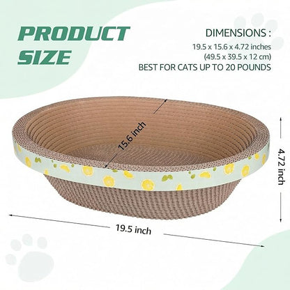 Oval Large Cat Scratcher Cardboard Bed Lounger Couch, Cat Scratching Board Lounge Box Durable, Corrugated Cat Scratch Pad for Indoor Cats Furniture Protector 19.5" × 15.6" × 4.7"