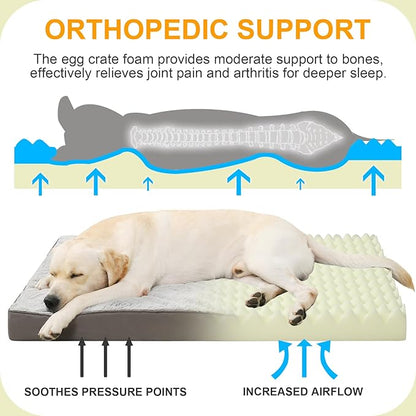 KSIIA Orthopedic Dog Bed, Waterproof, 41 x 27 Inch, Gray, Deluxe Plush, Removable Cover, Durable Zipper, Orthopedic Foam, 3-Inch Thick, For Dogs Up to 80lbs