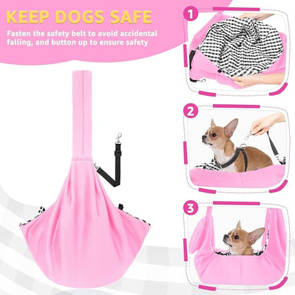 SlowTon Dog Carrier Sling - Thick Padded Shoulder Strap Adjustable Dog Carriers for Small Dogs, Puppy Carrier Purse for Pet Cat with Front Zipper Pocket Safety Belt Machine Washable (PI, L)