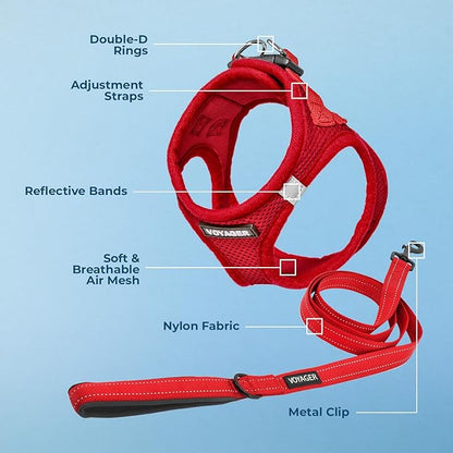 Best Pet Supplies Voyager Step-in Air All Weather Mesh Harness and Reflective Dog 5 ft Leash Combo with Neoprene Handle, for Small, Medium and Large Breed Puppies - Set (Red), XXXS