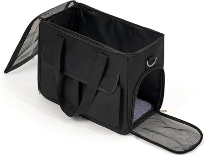 Cat & Dog Carrier for Pets Up to 15 Lbs, Airline Approved Soft-Sided Collapsible Pet Carrier for Cats & Dogs, Cat Carrier with Breathable Mesh, Padded Interior – Ideal for Car Rides, Daily Use(Black)